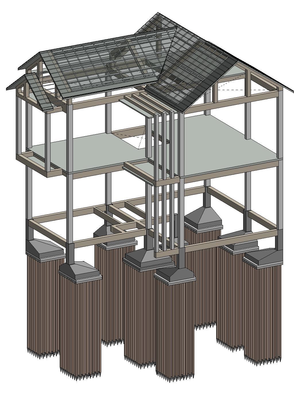 Detailed drawing of 2-storey pre-engineered steel building