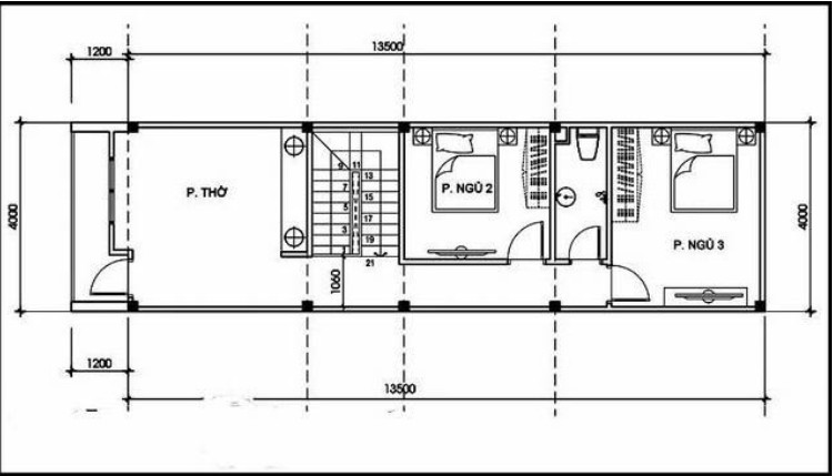 Floor plan of 2nd floor of a 2-storey tube house with 4m facade