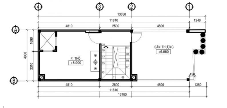 Drawing of four-storey pre-engineered steel building (Upper floor)