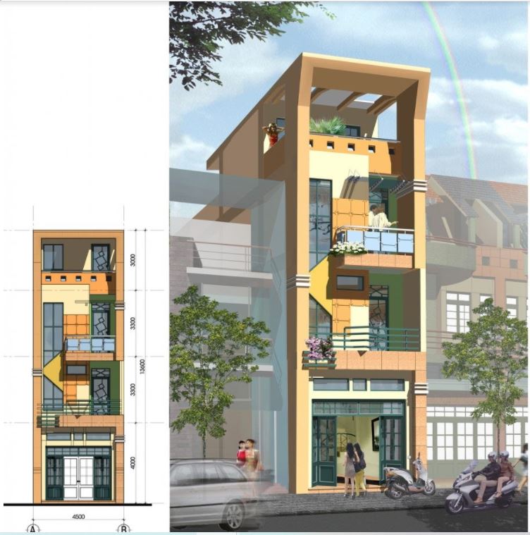 Model of modern box-shaped four-storey pre-engineered steel building