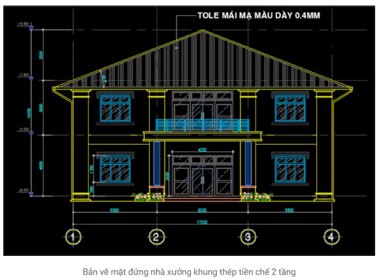 Bản vẽ nhà xưởng khung thép tiền chế 2 tầng 17x25 m 1