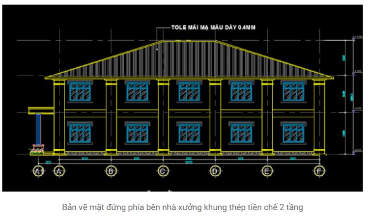 Bản vẽ nhà xưởng khung thép tiền chế 2 tầng 17x25 m2