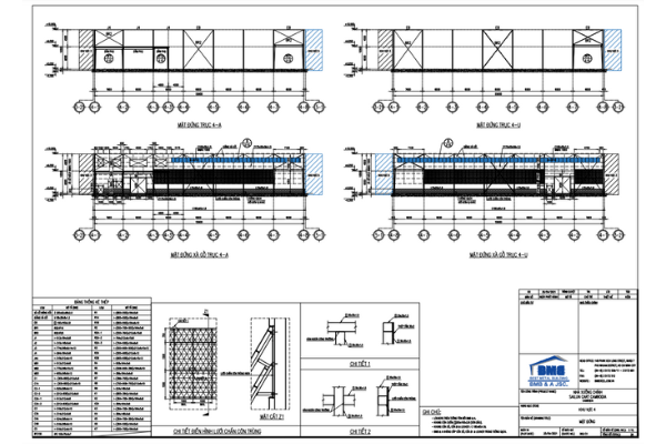 Detailed construction drawing of the frame of the 60,000 m2 factory