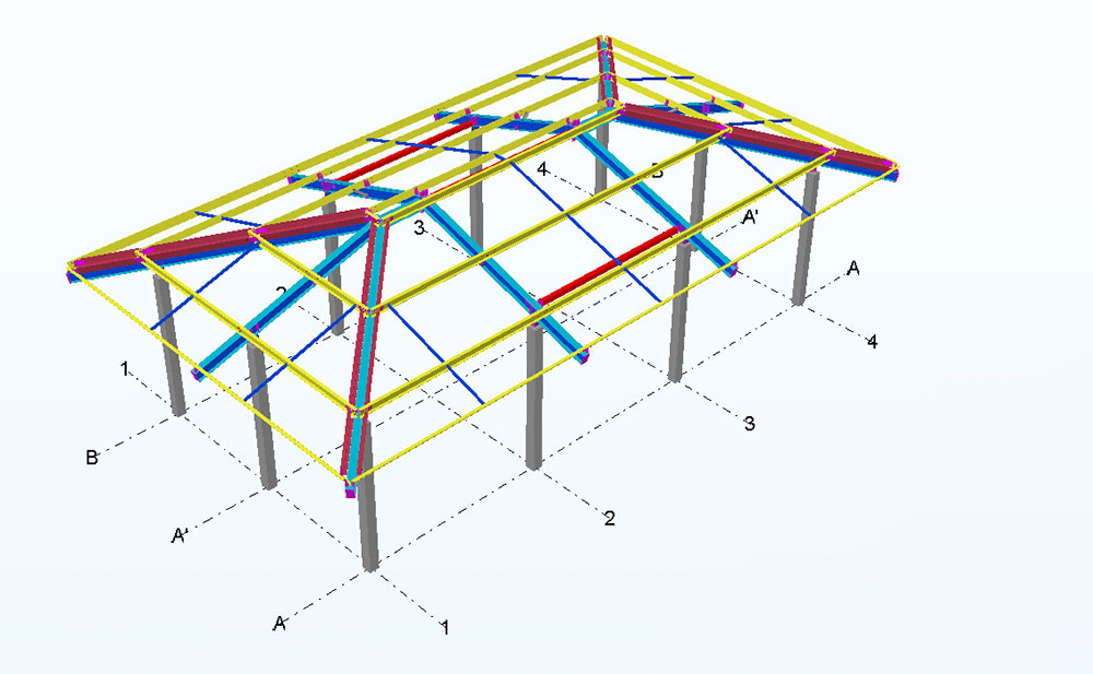 Drawing of four-level pre-engineered steel building