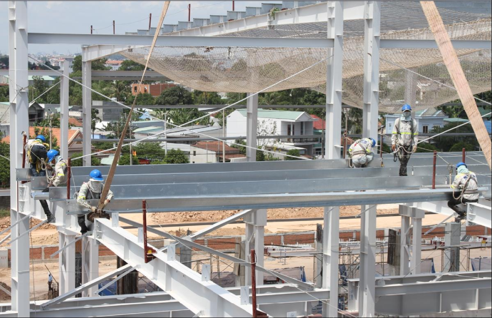 Erection of brace and purlins