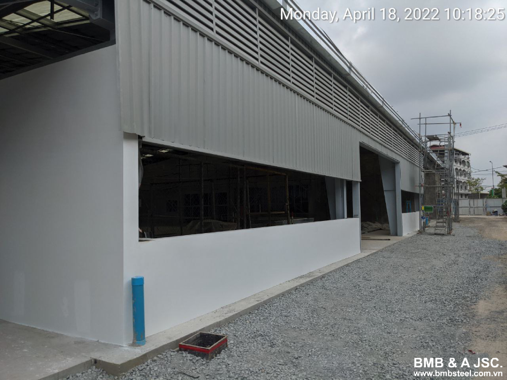 Outside wall of pre-engineered steel building