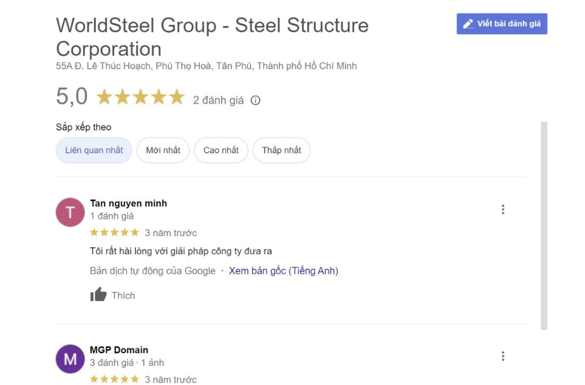 Đánh giá từ khách hàng cho world steel