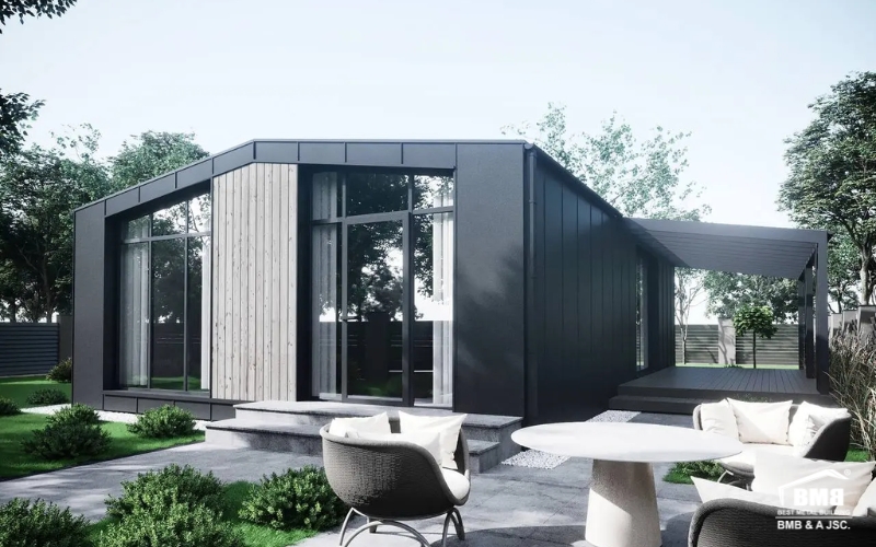 The 50m² pre-engineered space becomes more luxurious and modern