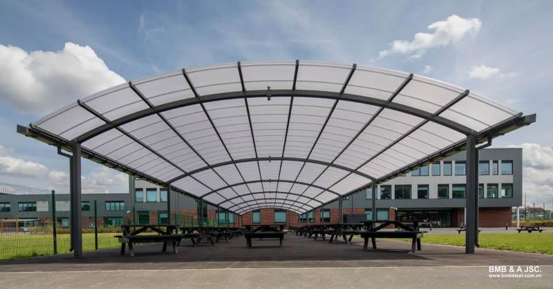 A polycarbonate canopy roof has effective UV protection