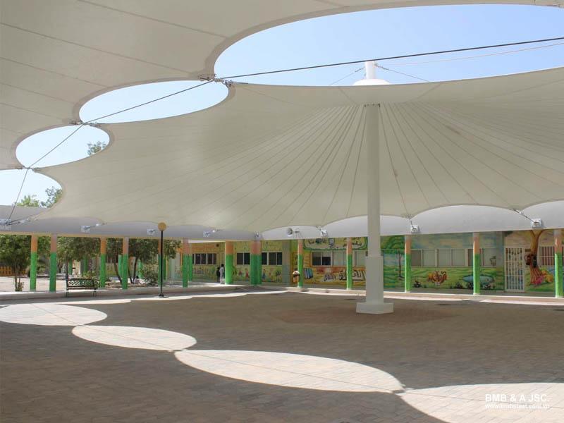 A tension membrane canopy roof is ideal for patios, playgrounds, courtyards