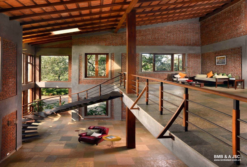 Airy, stylish slanted roof mezzanine prefabricated house