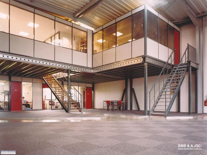 Mezzanine prefabricated house with a small workshop suitable for home businesses