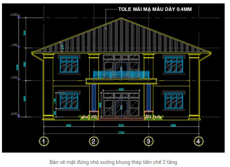 Bản vẽ nhà thép tiền chế 2 tầng