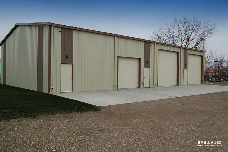 This type of building is a steel-frame structure combined with metal sheets
