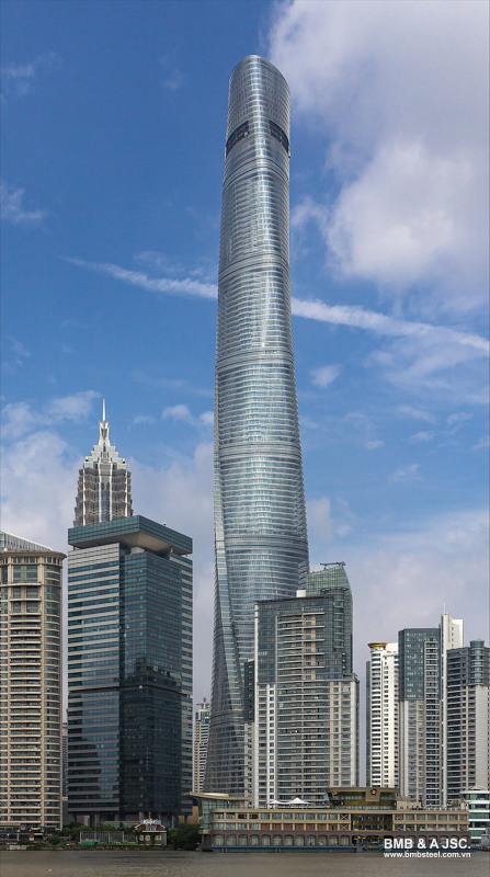 Shanghai Tower (632m, hybrid steel-core structure)