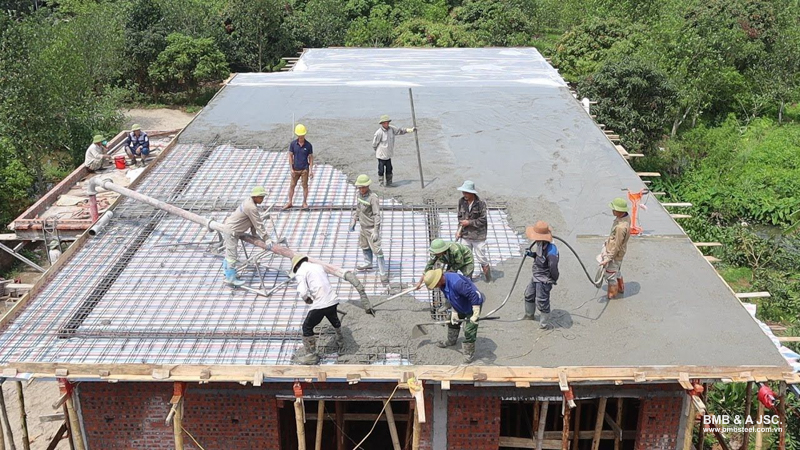 Mái BTCT toàn khối được đổ bê tông trực tiếp tại công trường