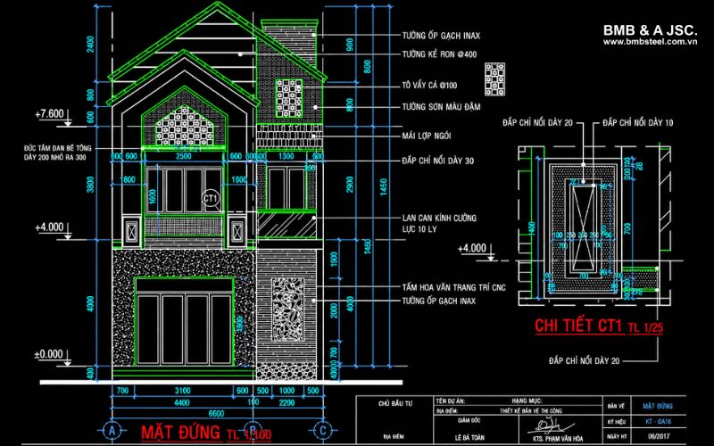 Ví dụ full bản vẽ kết cấu nhà phố 3 tầng